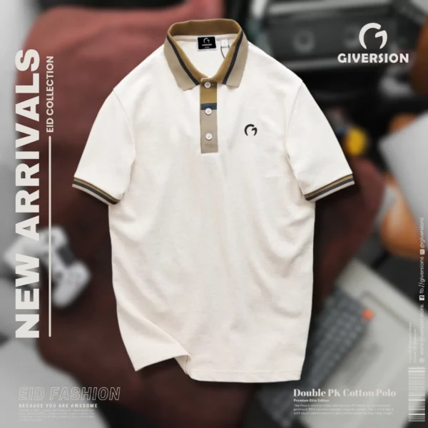 Premium Double PK Cotton Polo - Cream | Giversion