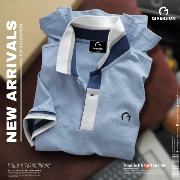 Premium Double PK Cotton Polo - Sky | Giversion - Image 3