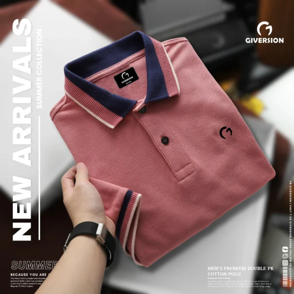 Buy Men's Premium Jacquard Polo Baby Pink | Giversion - Image 2