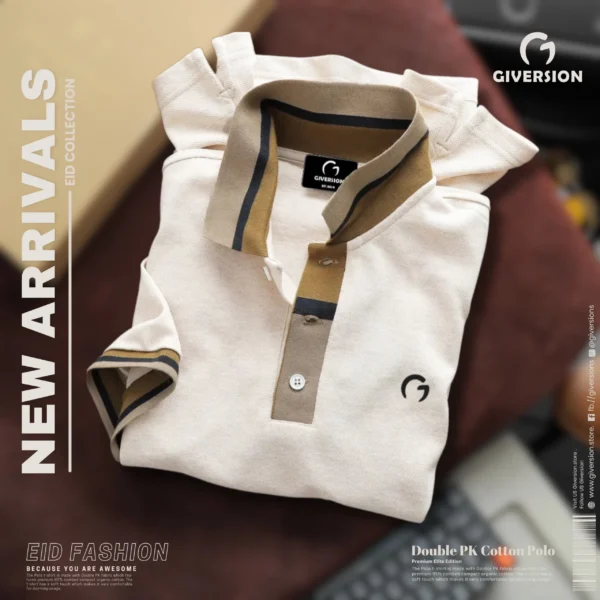 Premium Double PK Cotton Polo - Cream | Giversion - Image 2