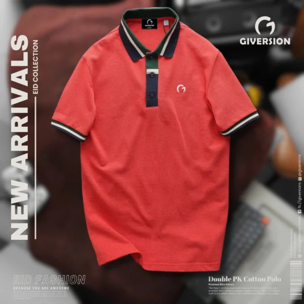 Premium Double PK Cotton Polo - Red | Giversion