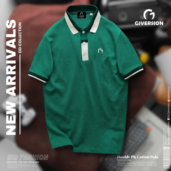 Premium Double PK Cotton Polo - Green | Giversion