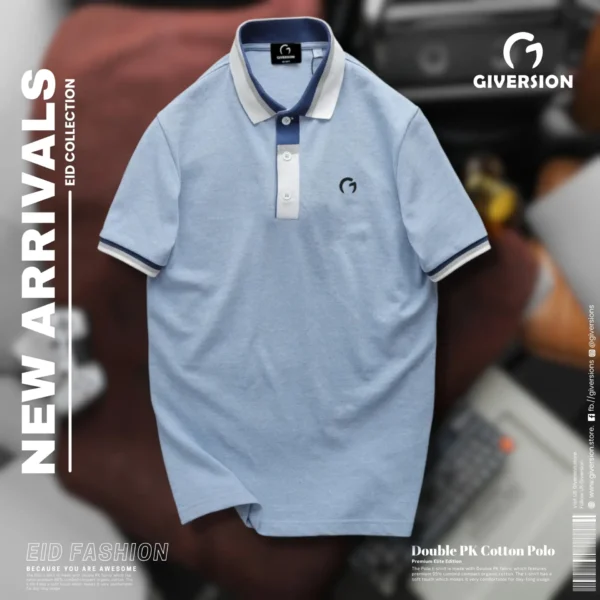 Premium Double PK Cotton Polo - Sky | Giversion