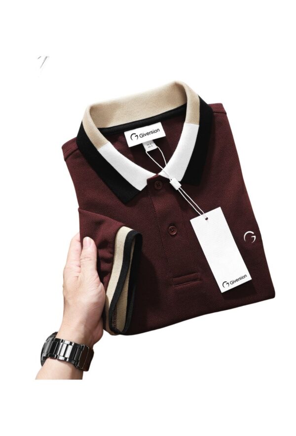 Giversion Casuals Maroon Slim-Fit Polo T-Shirt | Maroon - Image 3